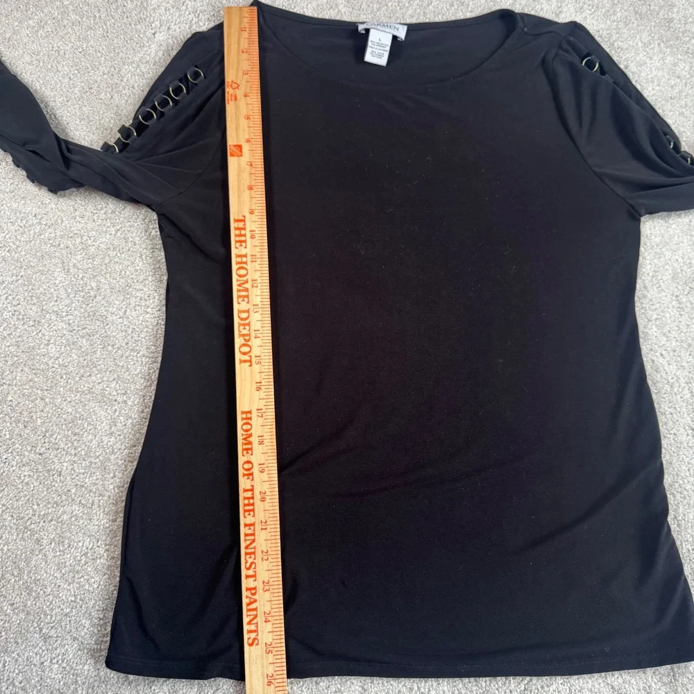 Carmen Marc Valvo Womens Black Gold Ring Cut Out Shoulder Long Sleeve Top Large - Picture 7 of 7
